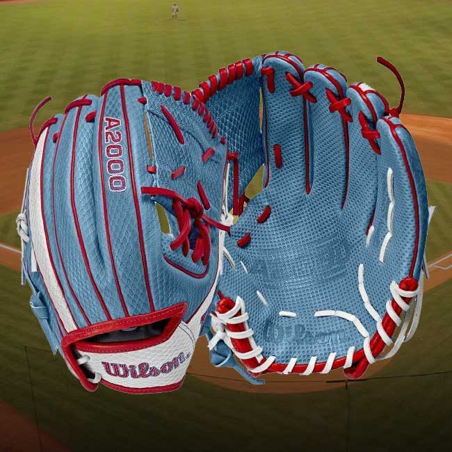 Wilson A2000 Sky Blue and Red Gloves